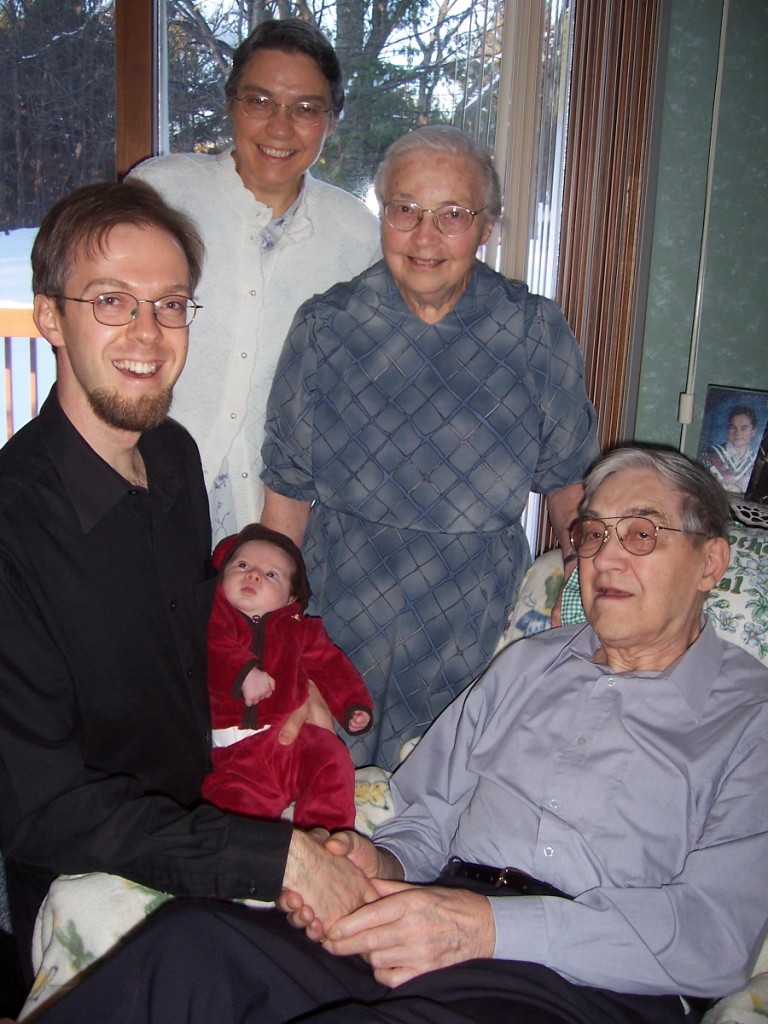 Four generations: Priya, me, Mom, and Mom's parents. We owe more than we can fathom to those who have gone before us.